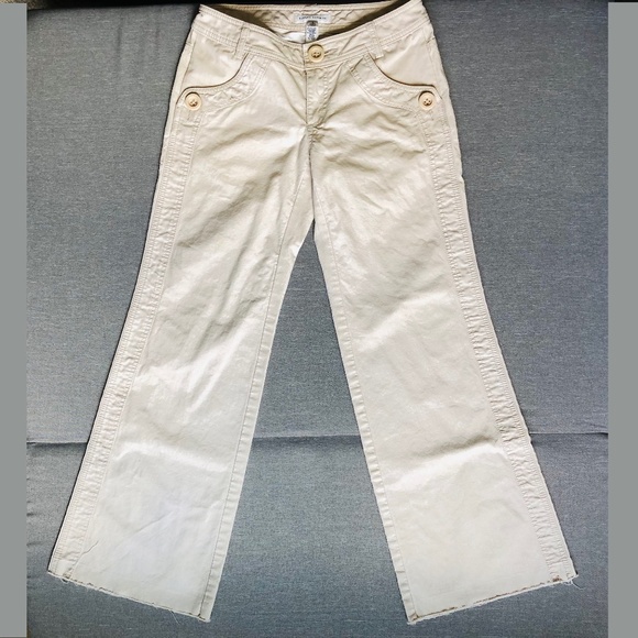Banana Republic BEIGE Wide Leg Pants Bootcut Khaki Cotton Mid Rise Trousers Sz 0 - Picture 1 of 10